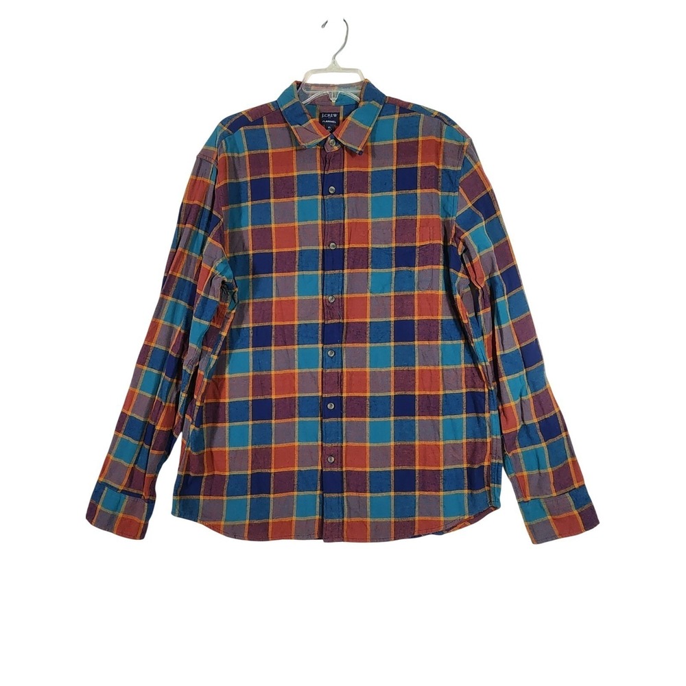 J.Crew Men's XL Flannel Shirt Blue Red Plaid Long Sleeve Cotton Outdoor Fishing